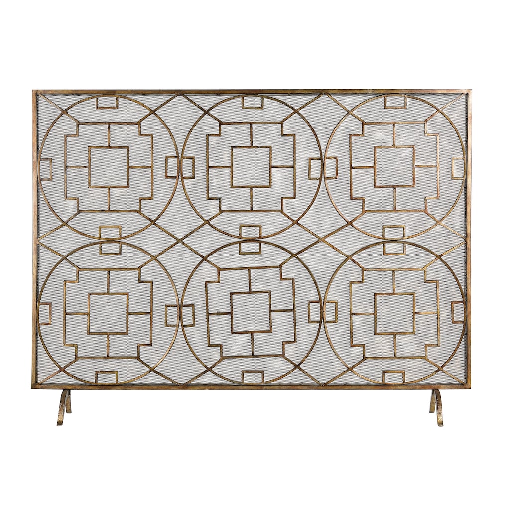 Elk Home Geometric Antique Bronze Metal Fire Screen