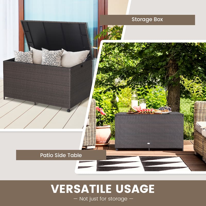 Large Mix Brown Deck Storage Box with Steel Frame and Wheels and Protective Liner