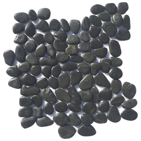 Coal Black Natural Stone Pebble Mosaic Tile