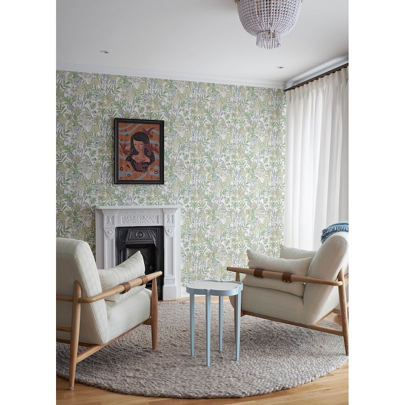 Chesapeake Goldfinch Green Birds and Blooms Wallpaper