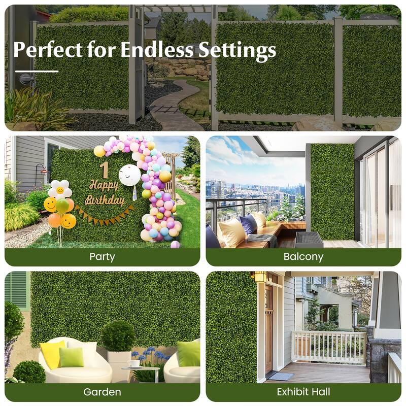 Gymax 12 PCS 20'' x 20'' Artificial Hedge Boxwood Panels w/ Decorative