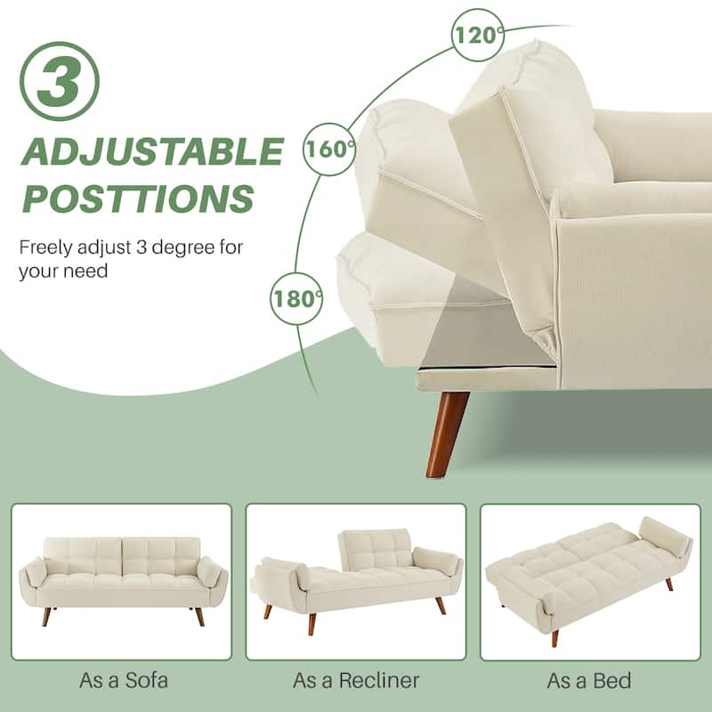 75.39" Futon Sofa Bed, Convertible Folding Futon Couch Recliner Lounge For Living Room With 2 Pillow/Armrest