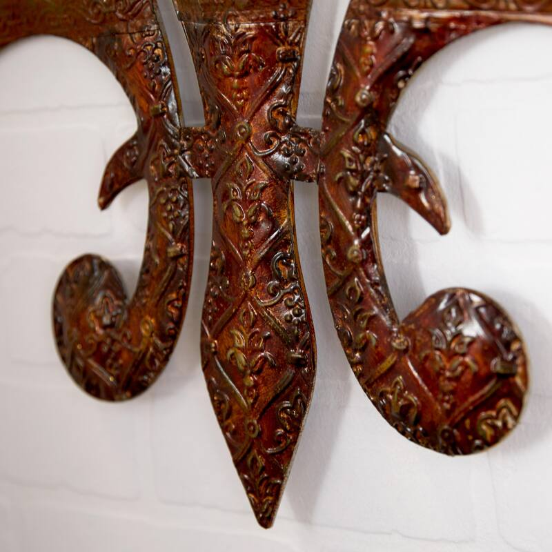 Metal Fleur De Lis Wall Decor with Perforated Details - Brown - Roche River Decor