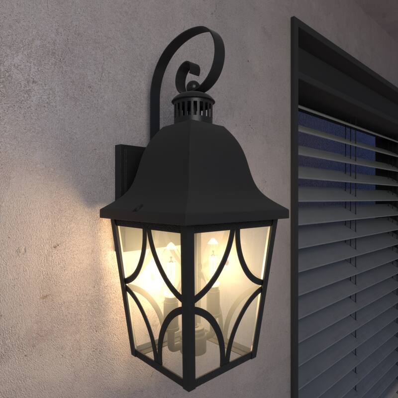 16" Elegant Matte Black Outdoor Wall Lantern with Clear Glass - Waterproof Sconce for House, Garage, and Front Door Lighting - 2 Pack - Wall Mount