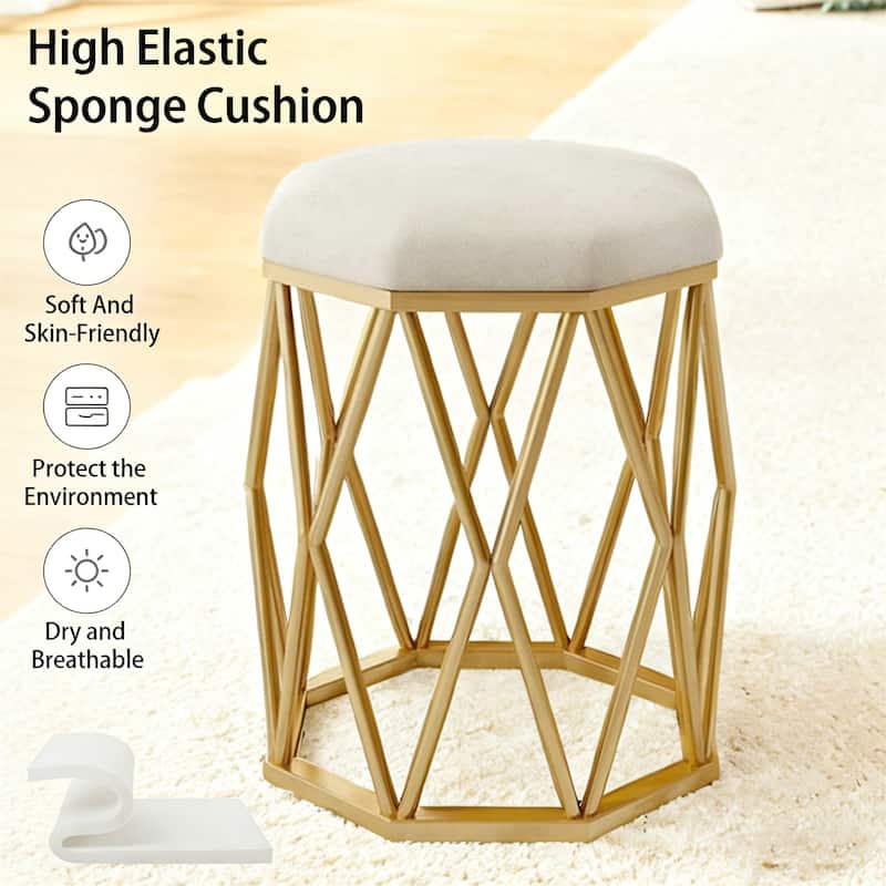 Modern Fabric Vanity Stool Chair with Metal Legs - White