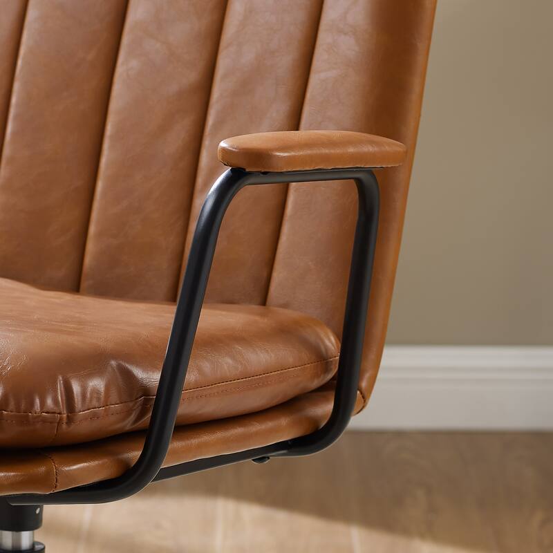 Art Leon Faux Leather Swivel Accent Arm Chair - Brown -Metal Legs
