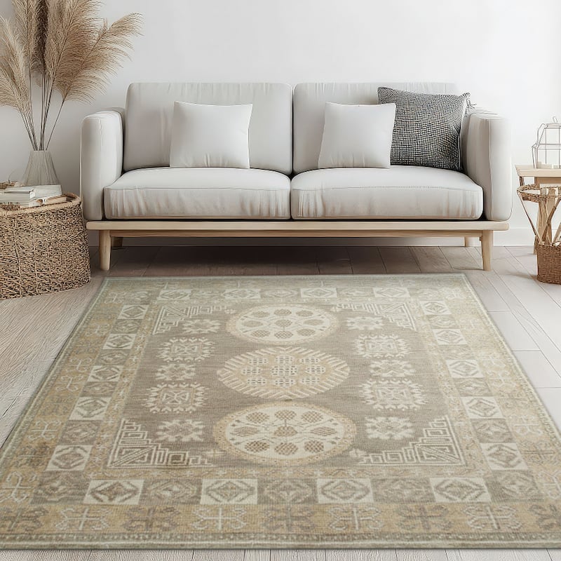 Home Decor EORC Hand-Knotted Wool Khotan Weave Rug, Brown Luxurious & Timeless Area Rug for Adding Warmth and Sophistication