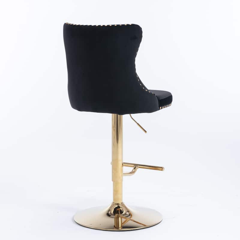 Golden Swivel Velvet Barstools Adjusatble Seat Height from 25-33 Inch,Upholstered Bar Stools with Backs Set of 2