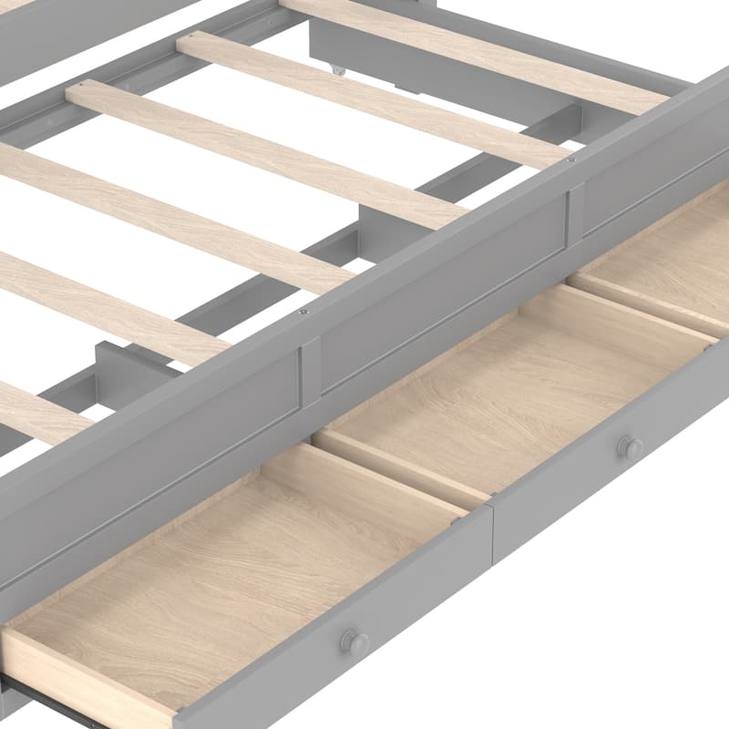Full/Twin Platform Bed with Upholstered Headboard, Trundle & 3 Drawers, Princess Canopy Bed