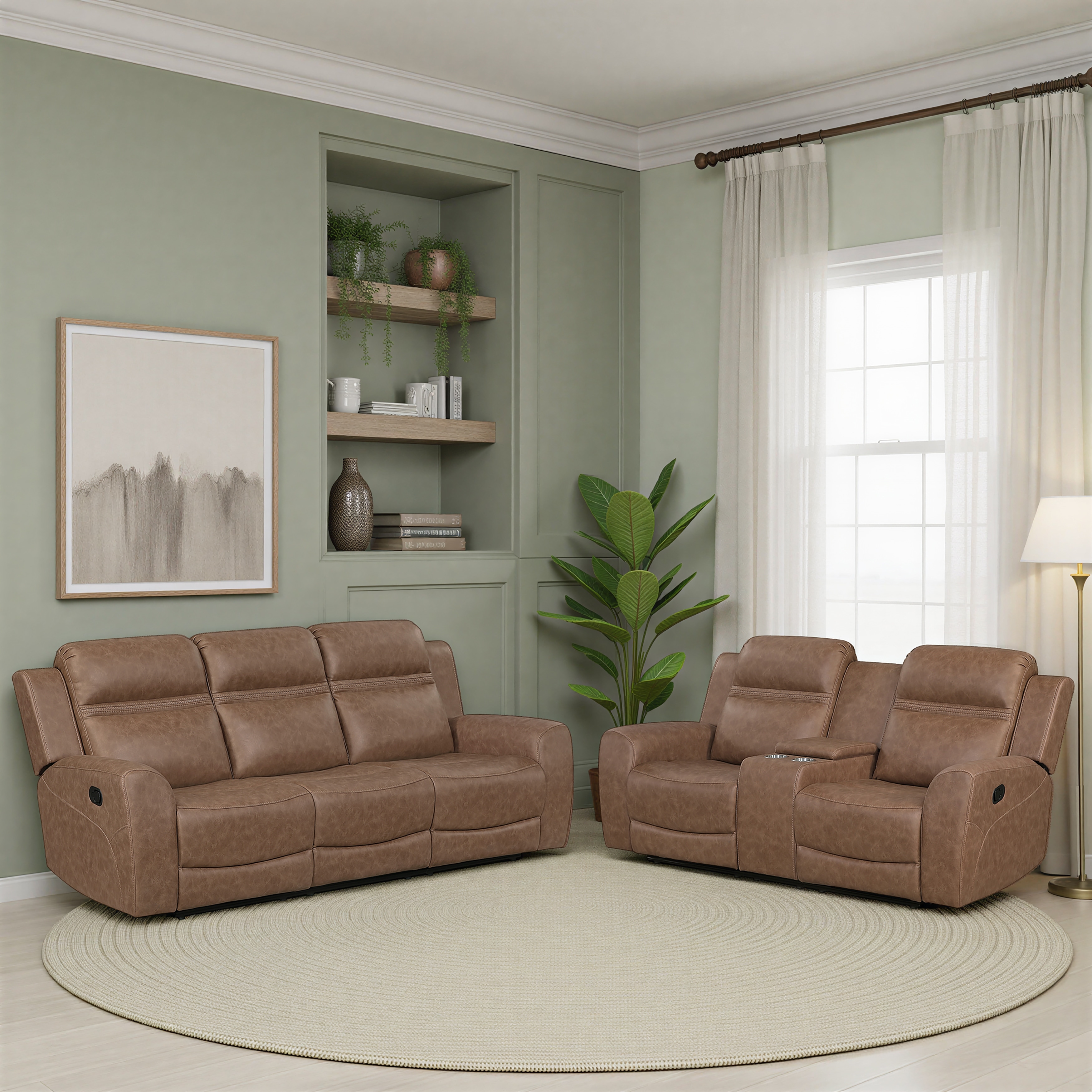 Elara Microfiber 2-Piece Manual Reclining Living Room Sofa Sets