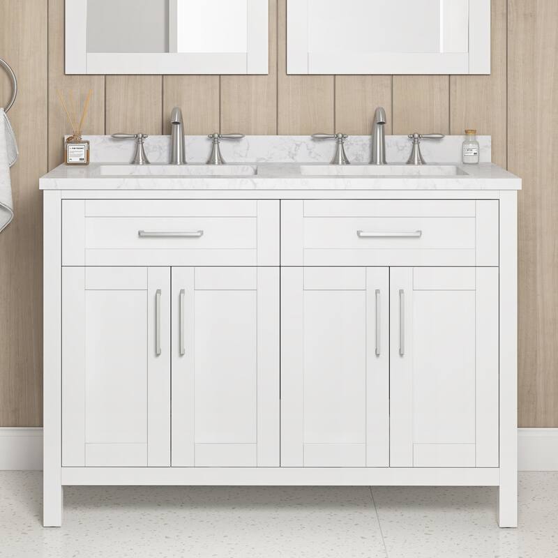 OVE Decors Tahoe 48 in. Double Sink Bathroom Vanity in Brushed Almond Latte - White