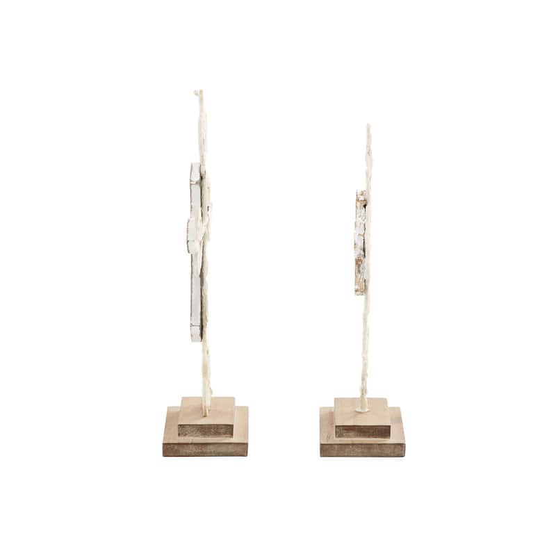 Brown Fir Contemporary Sculpture Cross (Set of 2) - S/2 13", 12"H
