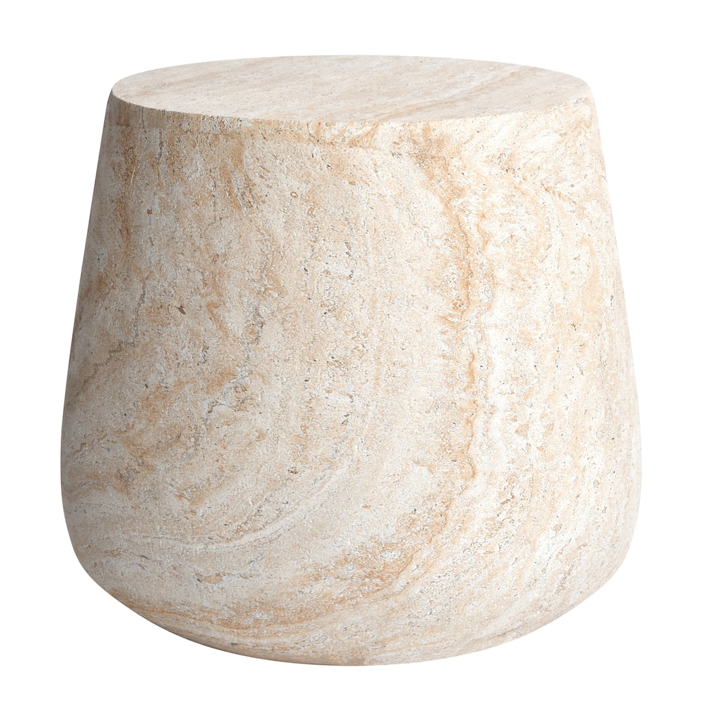 Barrel Travertine Stone Finish Italian Design MgO Side Accent Table - 18.8"x18.8"x16.1"
