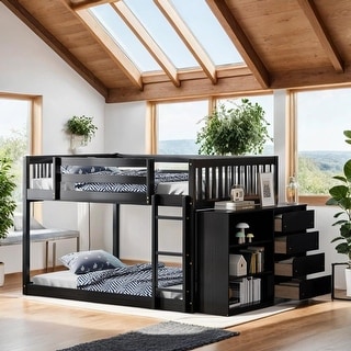 Luxury Full over Full Bunk Bed with 4 Drawers, 3 Shelves and Built-in Ladder for Maximized Space, Espresso