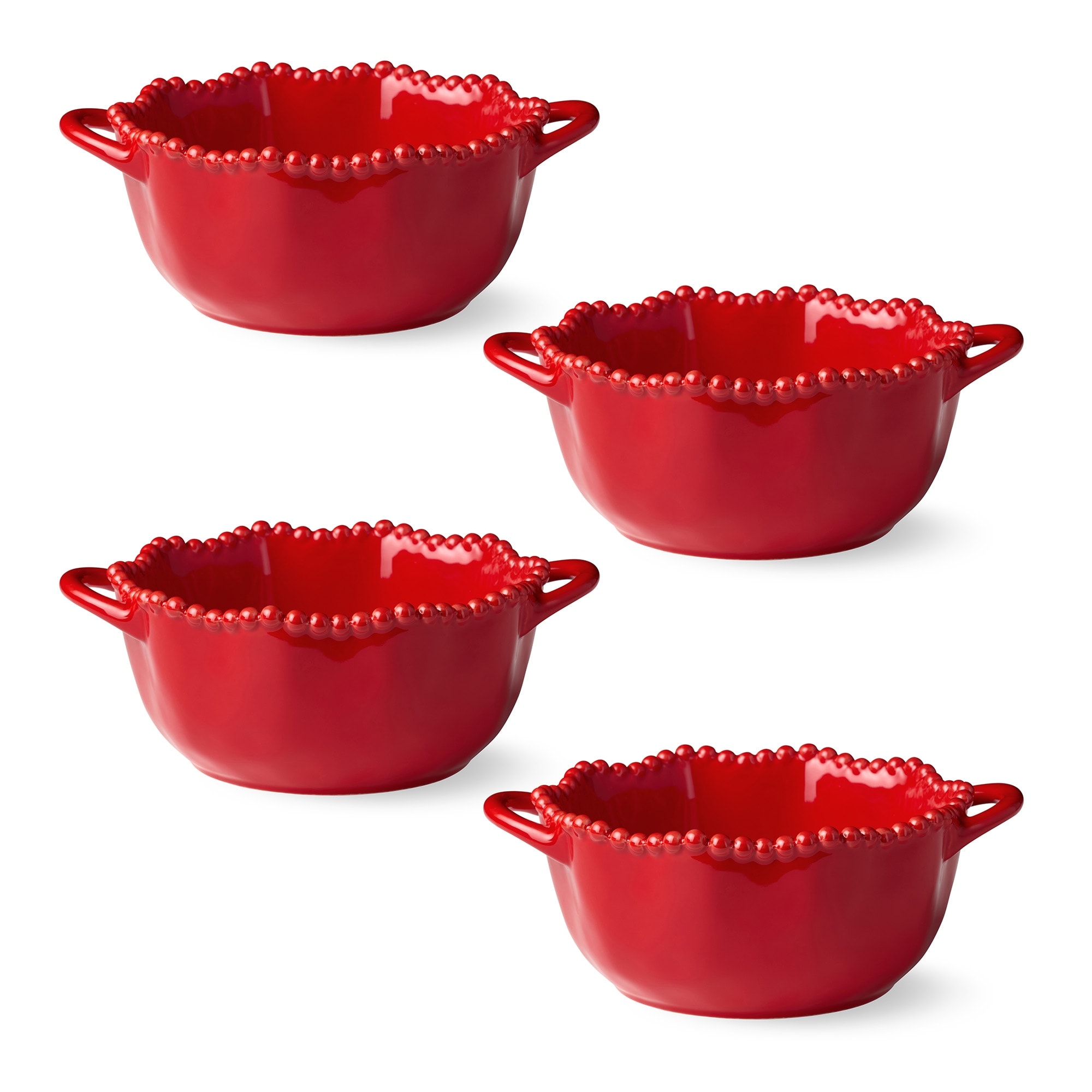 Certified International Perlette Red Set of 4 Soup Crocks - 7.75" L x 6.5" W x 3" H