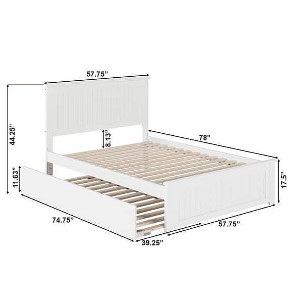 dimension image slide 3 of 5, Nantucket Solid Wood Platform Bed with Matching Footboard & Twin Trundle