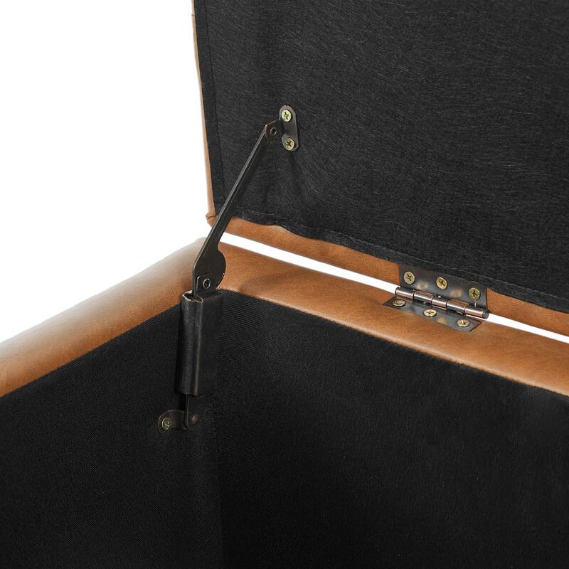 Ottoman Bench with Dark Brown PU Storage Surface