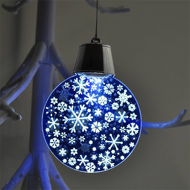 6pcs Christmas Ornament LED Flash Ball with Snow Flower Pattern for Xmas Tree Decor