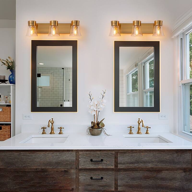 3-Light Bathroom Vanity Light with Seedy Glass Shade Wall Sconces - 23.6''W