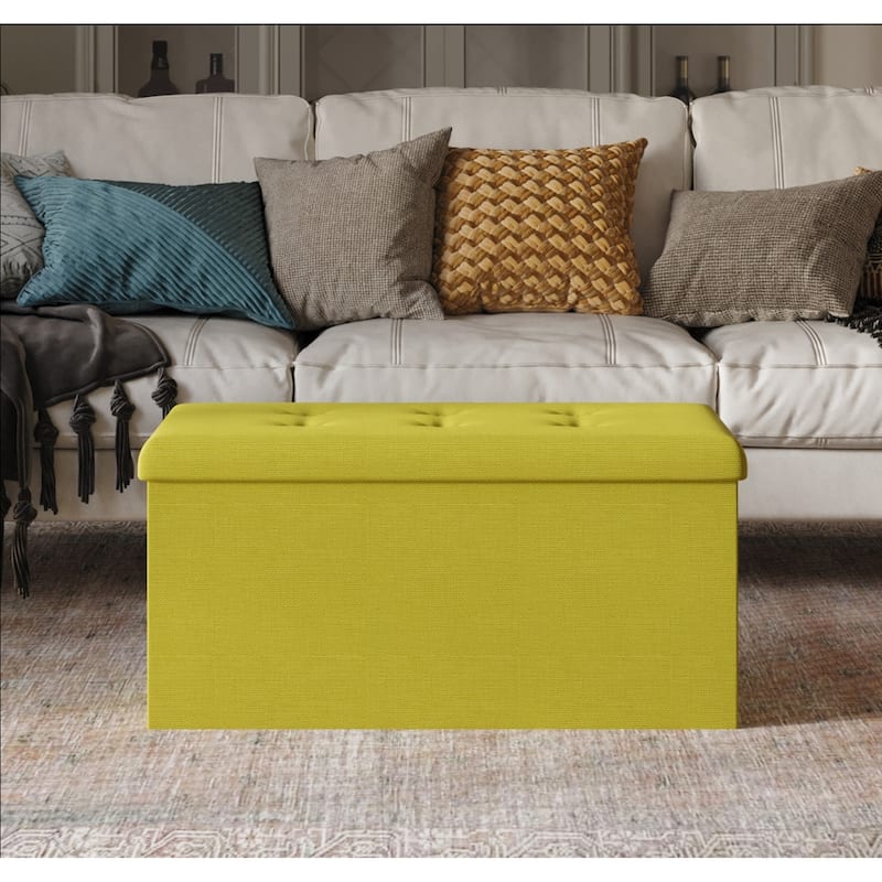 Florence Upholstered Folding Storage Bench - Green Linen