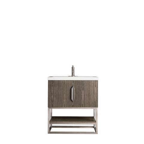 Columbia 31.5" Single Vanity Cabinet, Ash Gray w/ White Glossy Resin Countertop