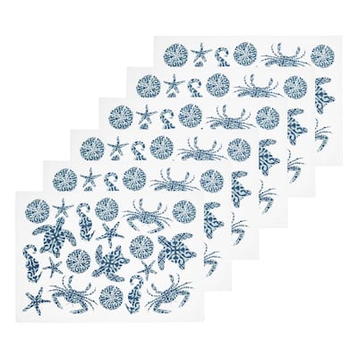 Stamped Seaside Placemats Set of 6, 14" x 20"