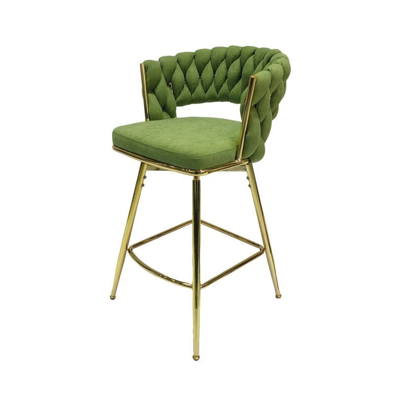 Modern Upholstered Bar Height Barstools Set of 2/360 Swivel/With Footrest and Back