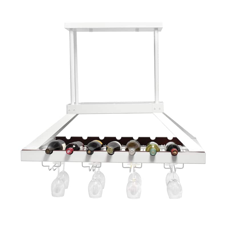 36.25" Modern Kitchen LED Ceiling Light with Wine Rack and White Metal Storage for 14 Bottles and More