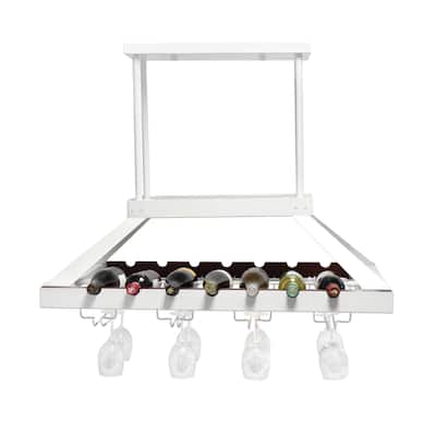 36.25" Modern Kitchen LED Ceiling Light with Wine Rack and White Metal Storage for 14 Bottles and More