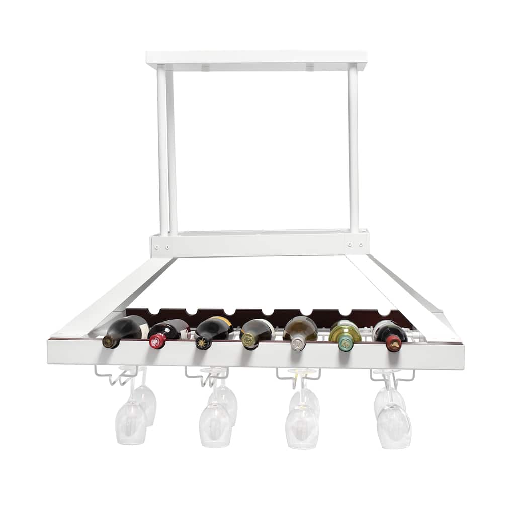 36.25" Modern Kitchen LED Ceiling Light with Wine Rack and White Metal Storage for 14 Bottles and More