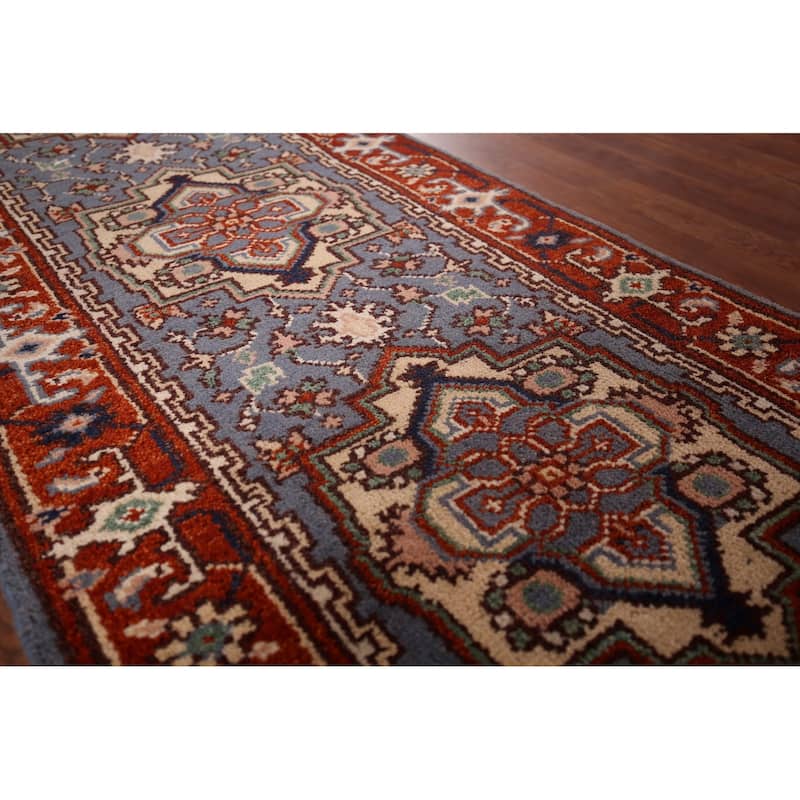 Geometric Heriz Serapi Runner Rug Handmade Oriental Wool Carpet - 2'7"x 8'0"