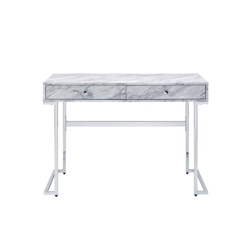42" White Rectangular Writing Desk with Storage Drawers and Reversible Workstation for Home Office