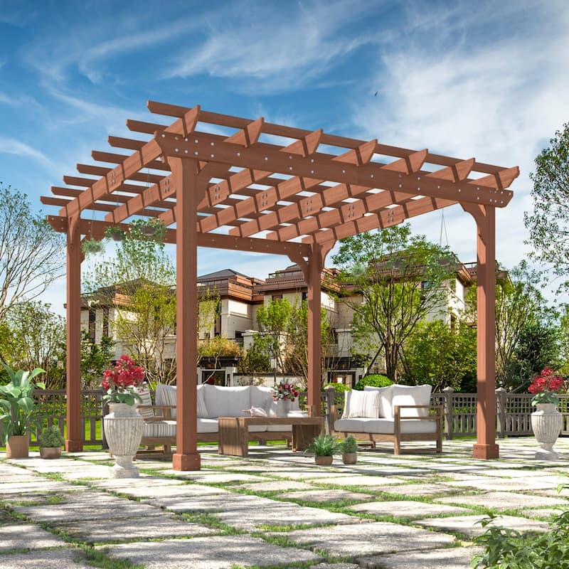 VEIKOUS Outdoor Cedar Wood Pergola Gazebo Kit with Flat Roof Trellis for Patio, Deck, Garden and Backyard