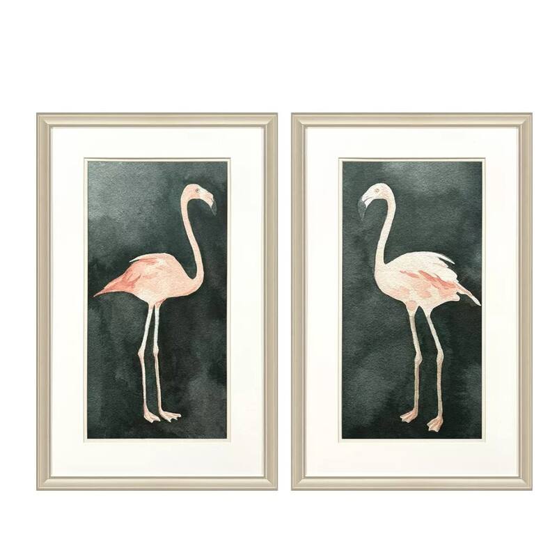 HomeRoots Set Of Two Forest Flamingo Gold Framed Wall Art