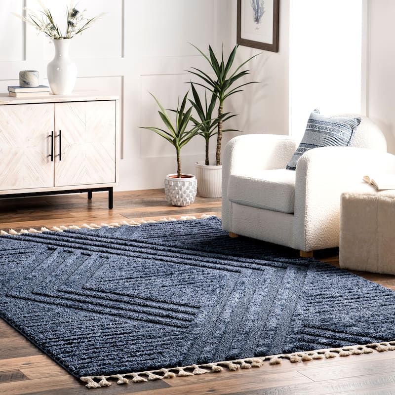 Nuloom Risette Geometric Shag Tassel Area Rug - 4' x 6' - Blue