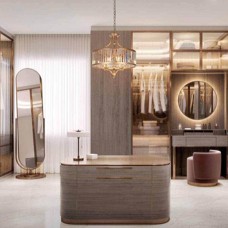 Modern Gold 3-Light Crystal Drum Chandelier for Dining Room Bedroom - D 18" x H 18.5"