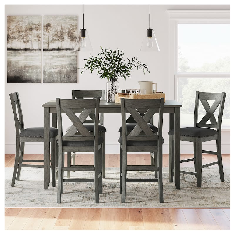 Signature Design by Ashley Caitbrook Gray Counter Height Dining Table and Bar Stools (Set of 7) - 60"W x 36"D x 36"H - Grey