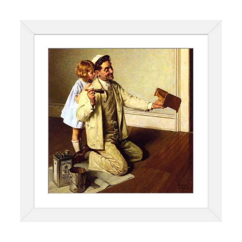 iCanvas "Man Varnishing Doll's Bed for Little Girl" by Norman Rockwell - White - 16x16x1