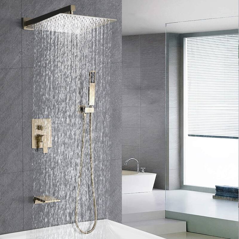 Shower Faucet Set, High Pressure 12 Inches Rainfall Shower Head with Handheld Spray, Wall Mounted Shower Fixtures