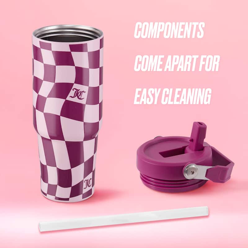 Juicy Couture Flip & Sip Hydration Stainless Steel Screw Top Tumbler with Flip Straw and Carry Handle