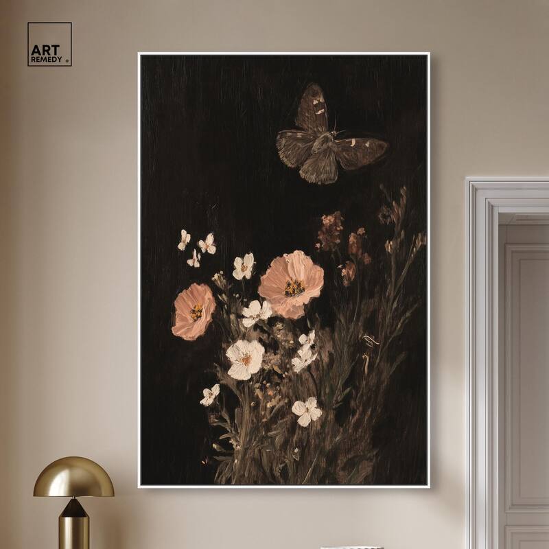 Poppy and Moth I Canvas by Art Remedy