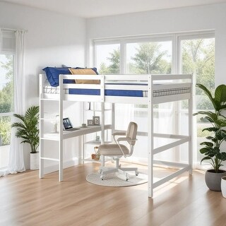 Comprehensive Design Full Loft Bed with built-in desk, Space-saving, Safety and Quality Guaranteed, Stylistic Elements, White