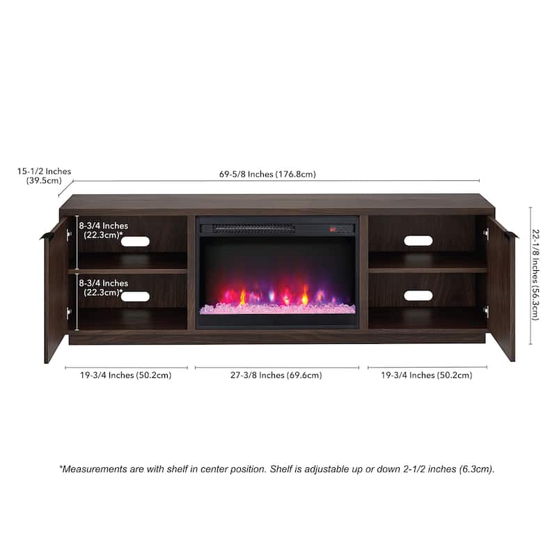 Mansfield Rectangular TV Stand with 26" Crystal Fireplace for TV's up to 78" - 70" Wide