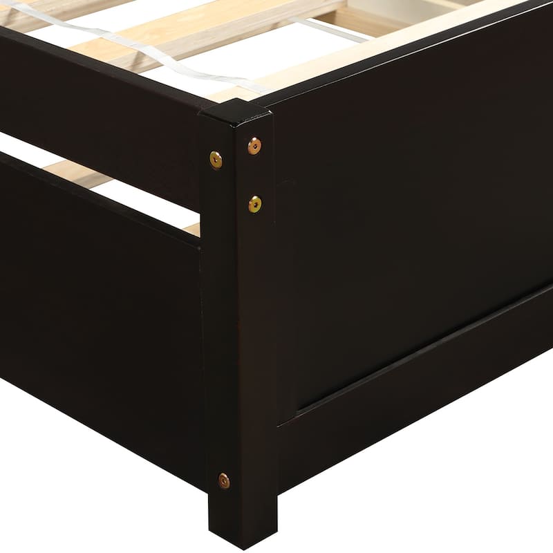 Twin Size Platform Wood Bed with Trundle