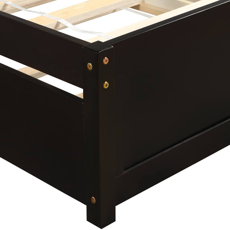 Twin size Platform bed Wood bed Frame with Trundle, Espresso