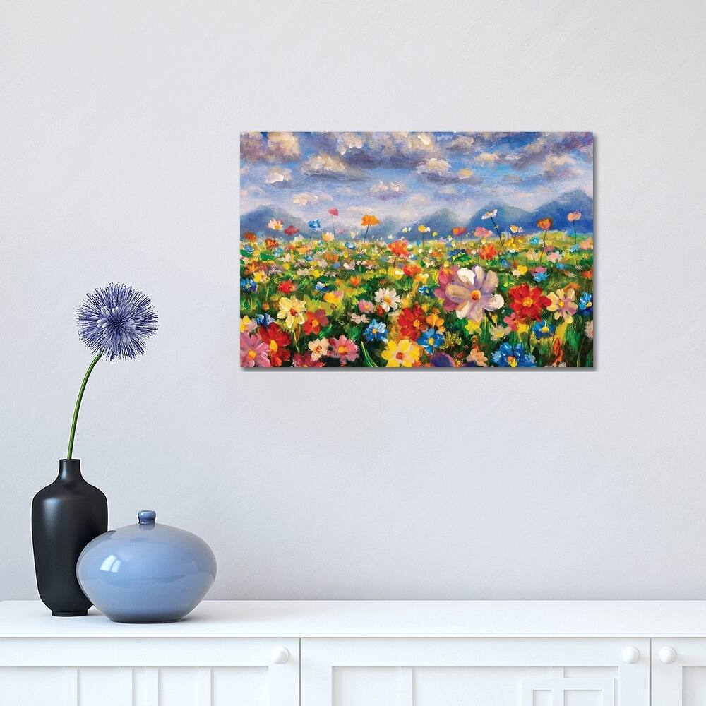 iCanvas "Flower Field In The Mountains Oil Painting" by Valery Rybakow Canvas Print