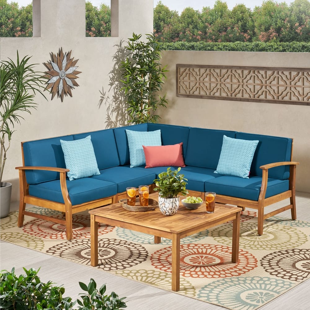 Perla Acacia Outdoor 5-seat Sectional Set by Christopher Knight Home