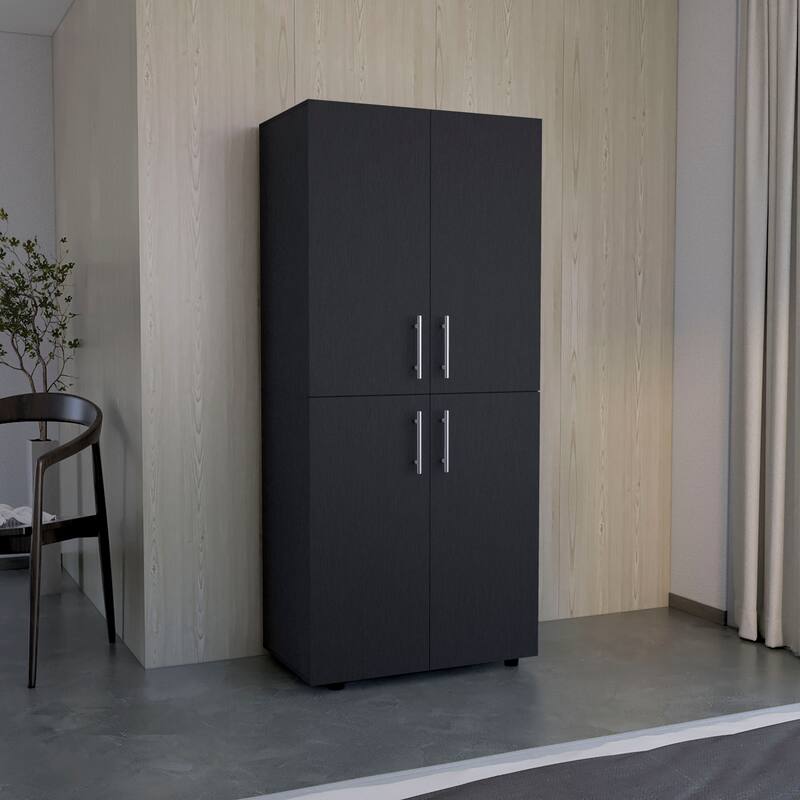 18.9" Modern Double-door Armoire with 6 Shelves and 2 Hanging Rods for Bedroom - Black