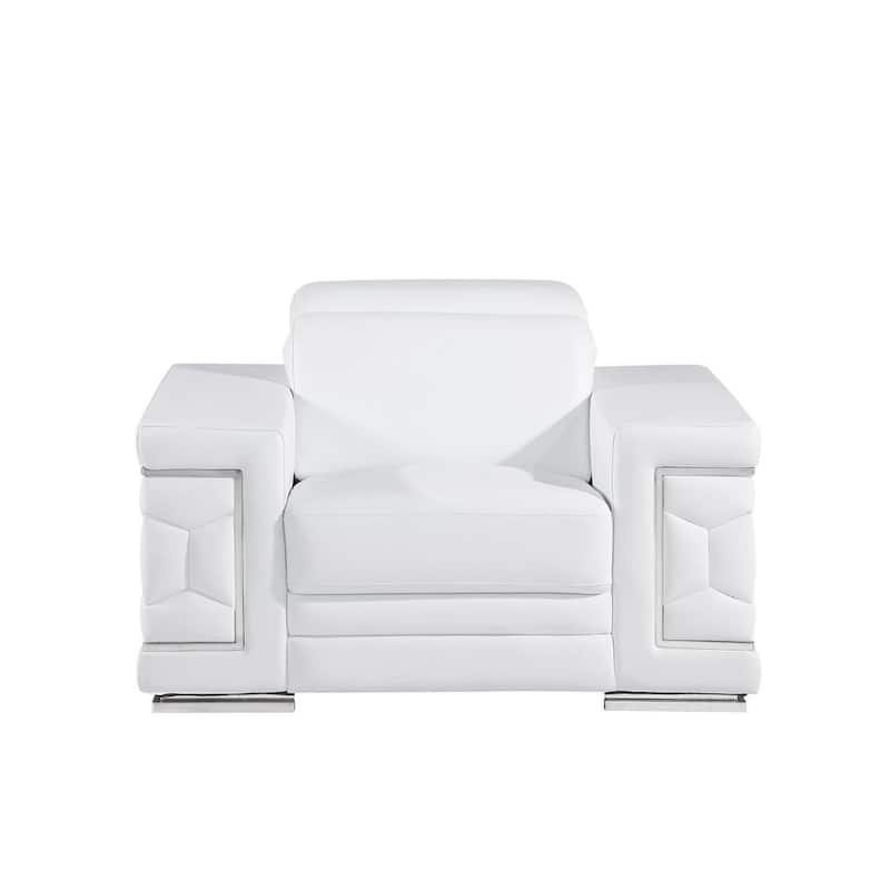 HomeRoots 47" White and Silver Genuine Leather Lounge Chair - 47' X '39' X '41