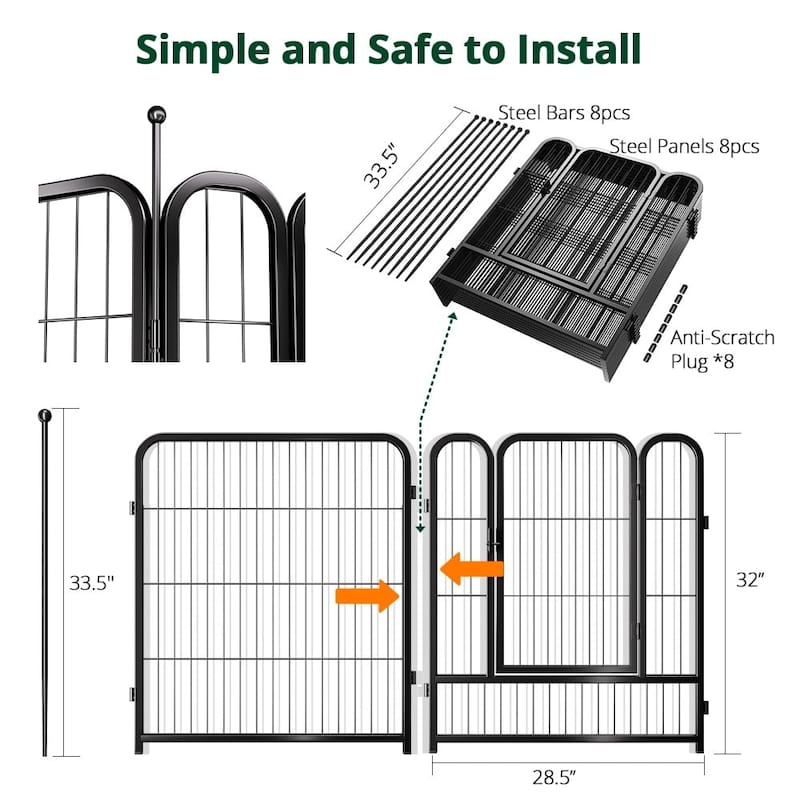 GARPROVM 8 Panels 32" Height Dog Playpen Heavy Duty Pet Fence Indoor Outdoor - 8 Panels 32" H
